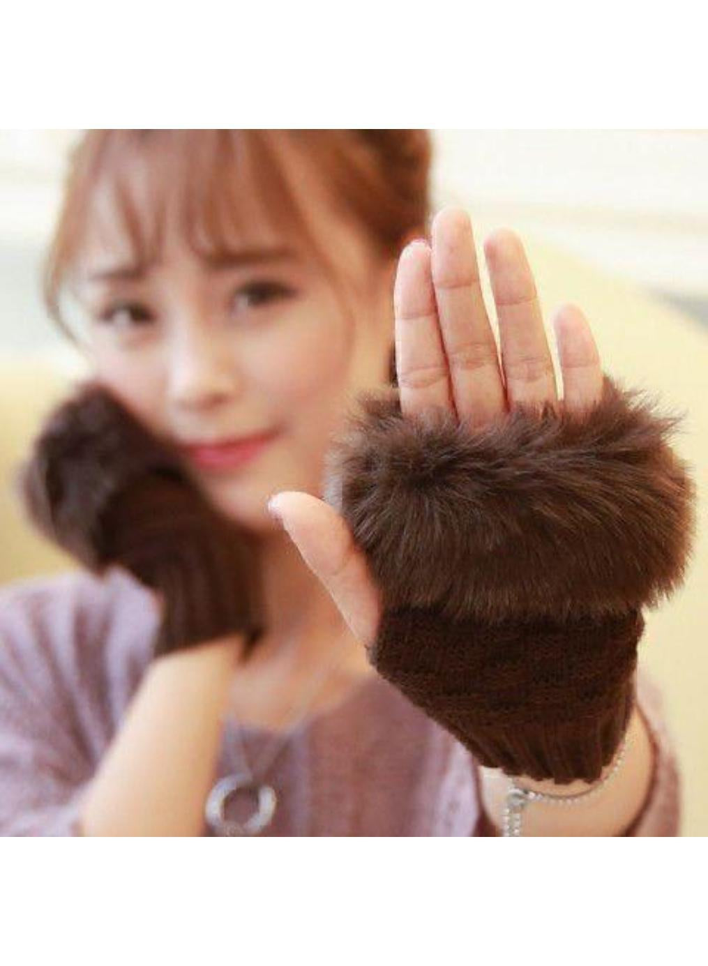 Warm Multicolor Wool Fur Lined Gloves - 2 Pcs Set for Extreme Cold Weather