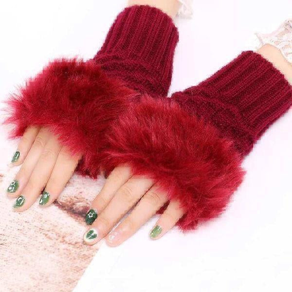 Warm Multicolor Wool Fur Lined Gloves - 2 Pcs Set for Extreme Cold Weather