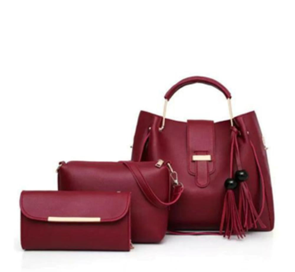 3 Pcs Women's PU Leather Plain Handbag