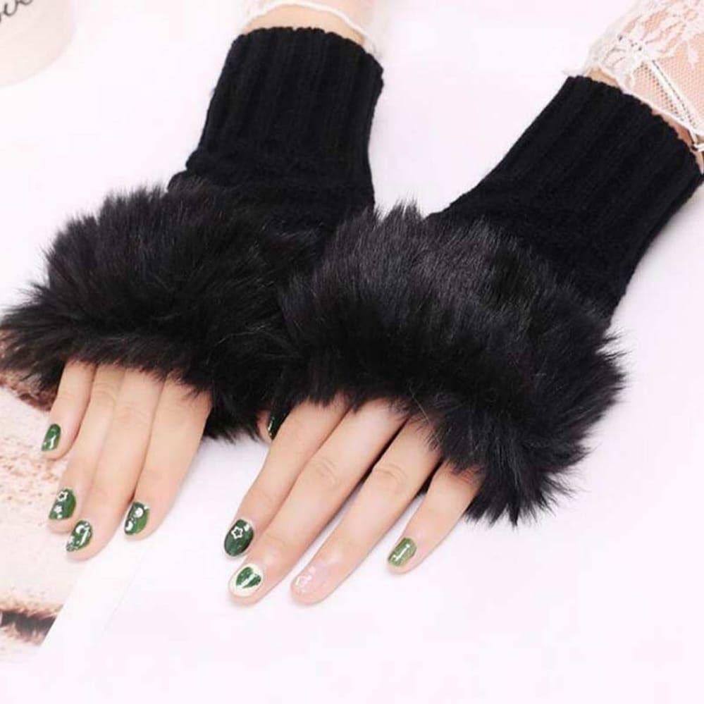 Warm Multicolor Wool Fur Lined Gloves - 2 Pcs Set for Extreme Cold Weather