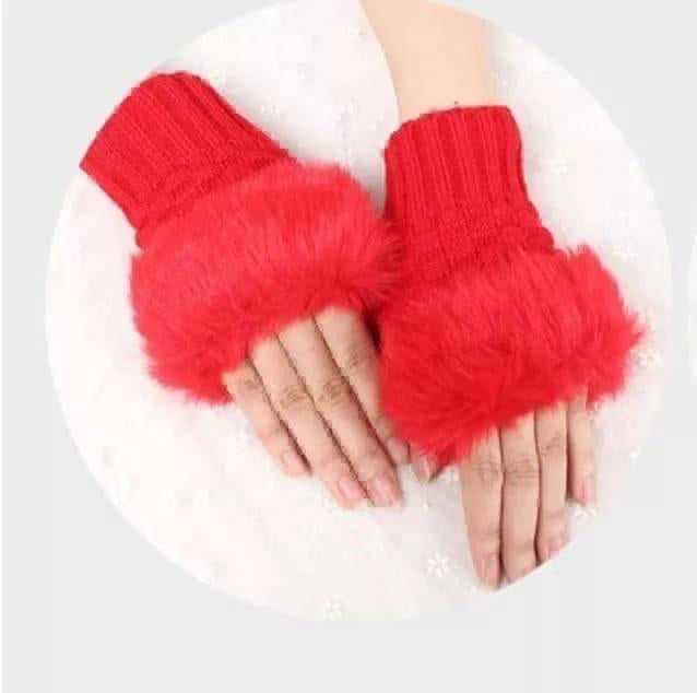 Warm Multicolor Wool Fur Lined Gloves - 2 Pcs Set for Extreme Cold Weather