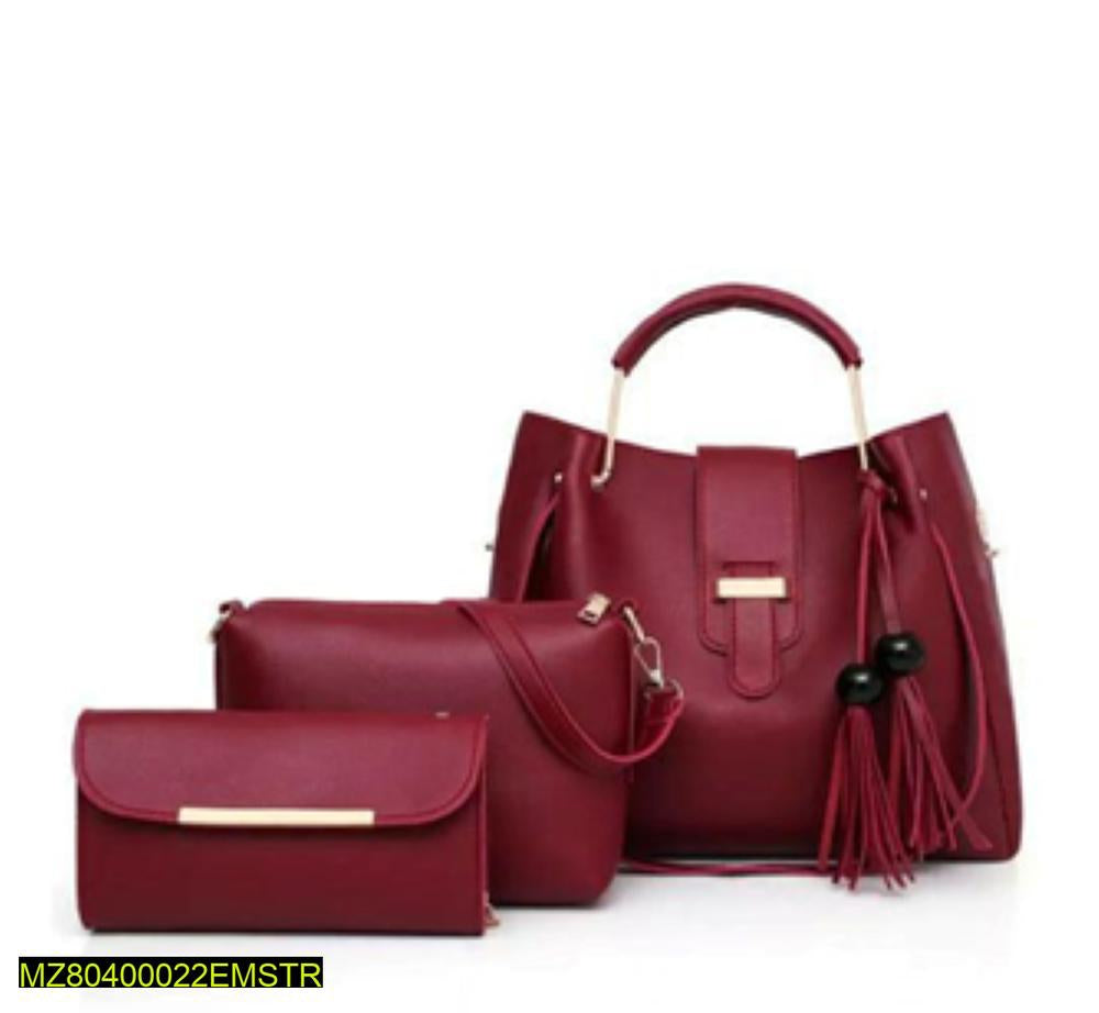 3 Pcs Women's PU Leather Plain Handbag