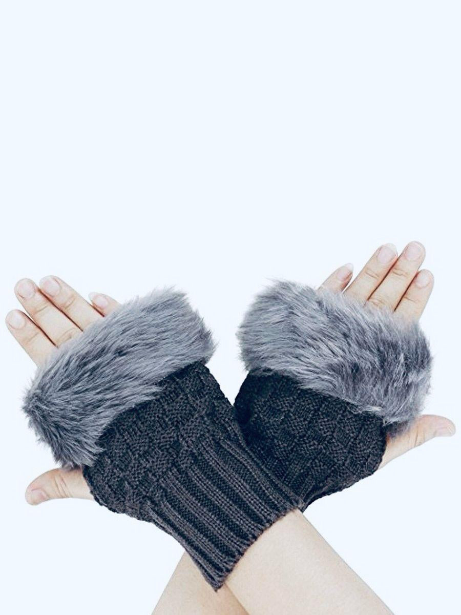 Warm Multicolor Wool Fur Lined Gloves - 2 Pcs Set for Extreme Cold Weather